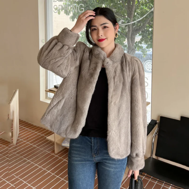 

2024 New Fashion Coat Real Mink Whole Fur Women Jacket Regular Length short 100% Fur Winter Thick Warm Female Mink Fur Jacket