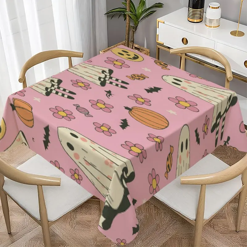 1pc Soft Fashionable Aesthetic Ghost Pumpkin Pattern Tablecloth, Machine Washable, Suitable for Dining Table / Coffee Table / De