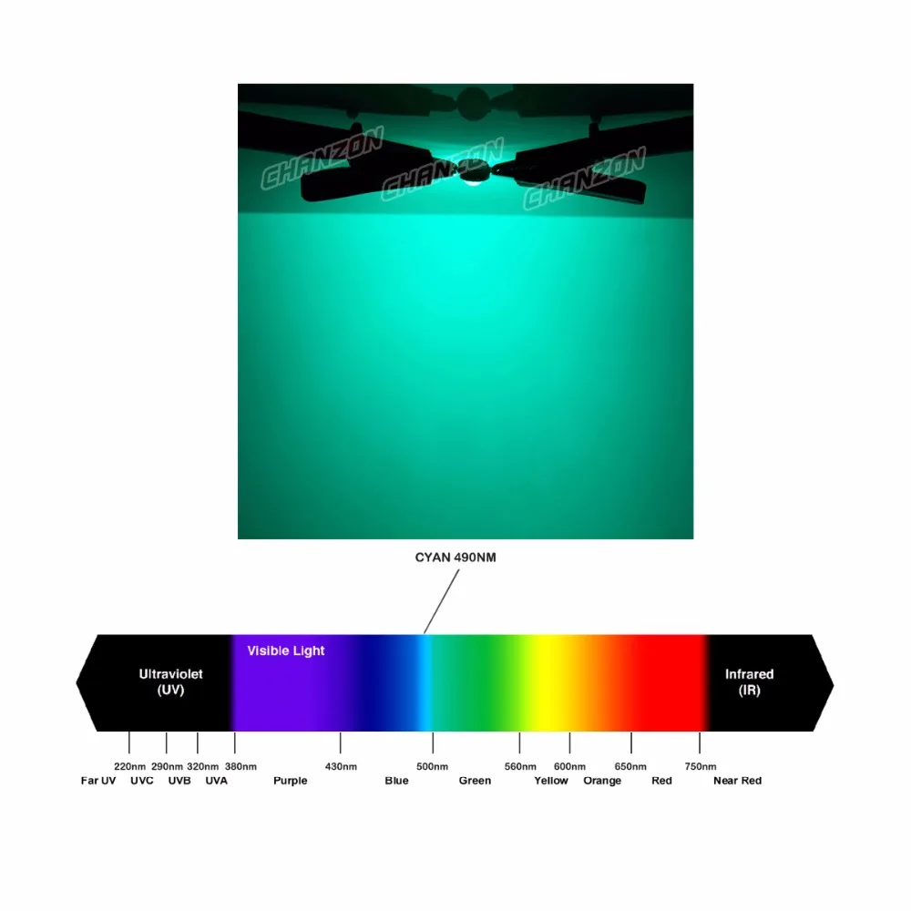 Chip LED de alta potencia cian 490nm bombilla de lámpara 3W 5W 10W 20W 30W 50W 100W 490 Nm azul hielo DIY SMD COB cuentas de luz Epileds
