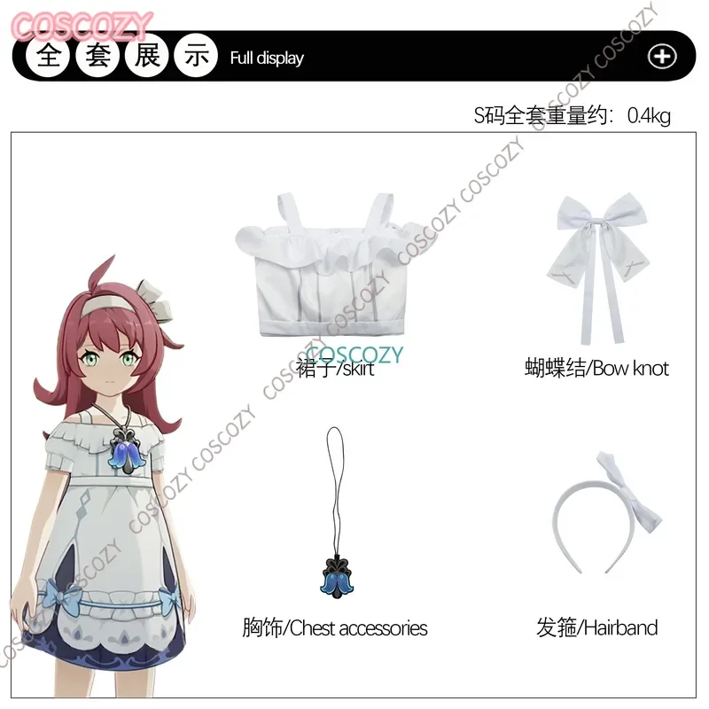 Gioco Genshin Impact Young Clergie Costume Cosplay Parrucca Papillon Fascia per capelli Ornamento Abito di Halloween per ragazze giovani