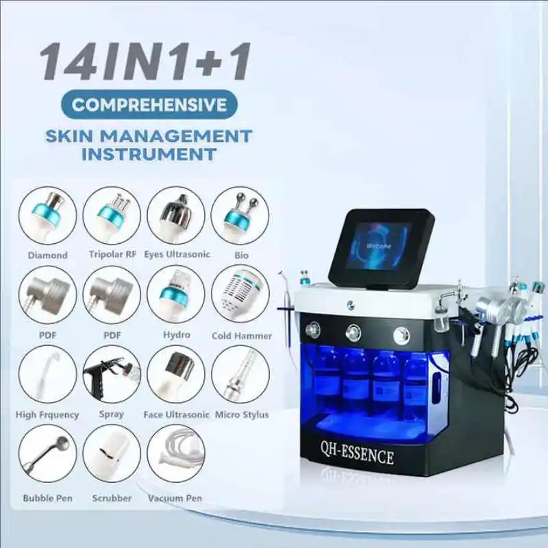 

Portable 14 in 1 Oxygen Hydro Dermabrasion Skin Care Machine Face Lifting Water Peeling H2O2 Small Bubble Spa Machine