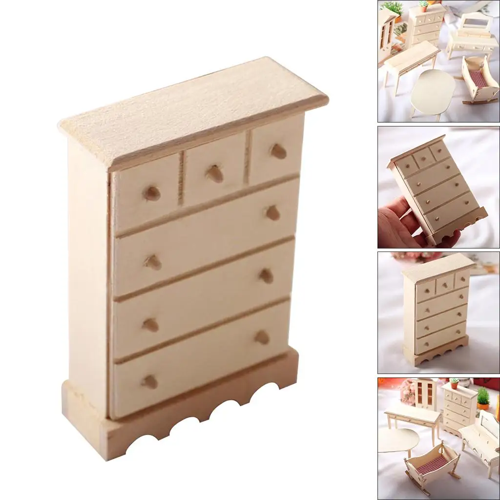 

Wooden Dollhouse Cabinet Desk Dresser Set Miniatures for Dollhouse Life Scene Kitchen Bathroom Decor Display