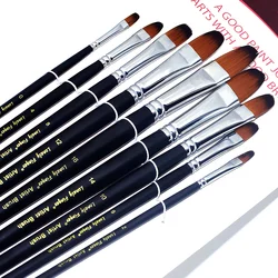 9pcs Professional Filbert Paint Brushes Set -Long Handle With Nylon Hair For Mixed Media Oil Acrylic Watercolor Gouache Painting