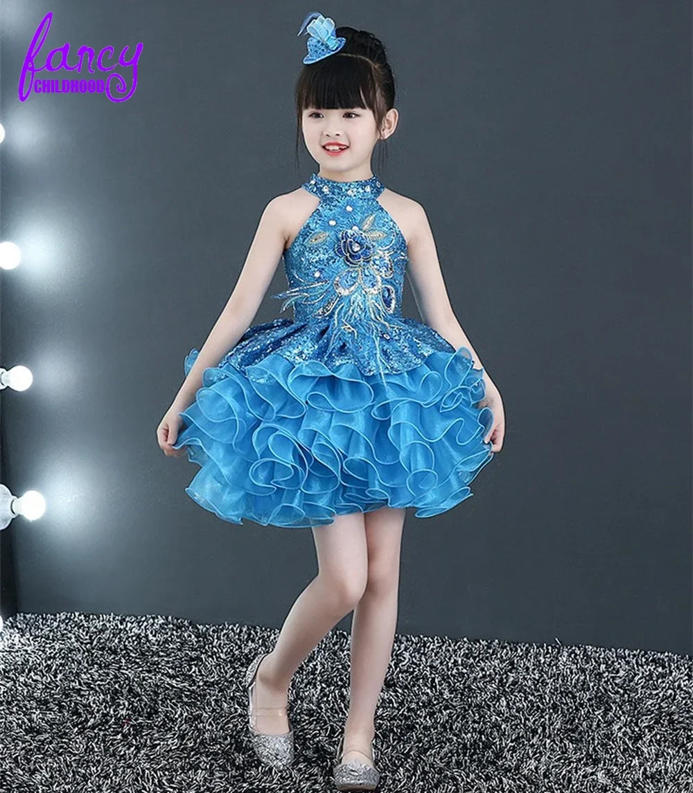 Children Beaded Top Layers Wedding Party Dresses Size 2 To 10 Baby Girls Boat Neck Mini Cupcakes Kids Pageant Dress Ball Gowns