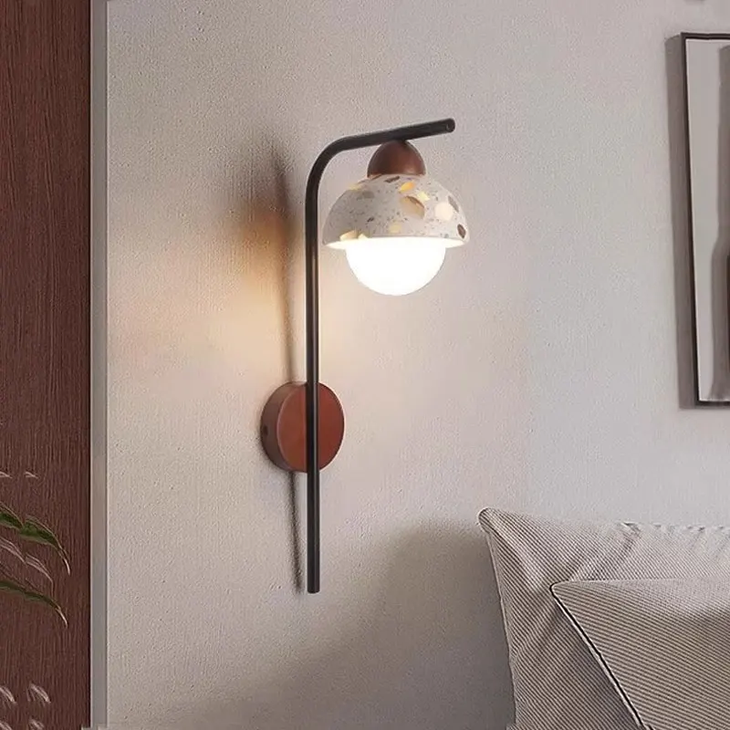 

Japanese Living Room Bedroom Wall Lamp Retro Wabi Sabi Style Translucent Stone Iron Art Corridor Entrance Staircase Wall Light