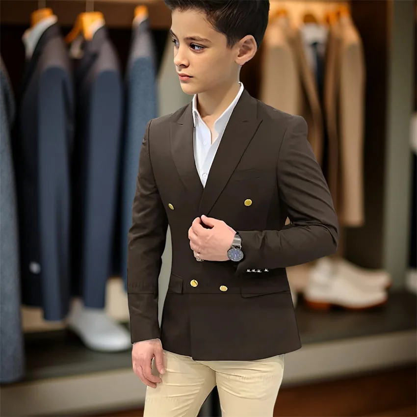 Double Breasted Boy Suits for Wedding 2 Pieces Set Suit Child Jacket with Pants Casual Slim Fit Kids Suit Tuxedo for 2-16 Years
