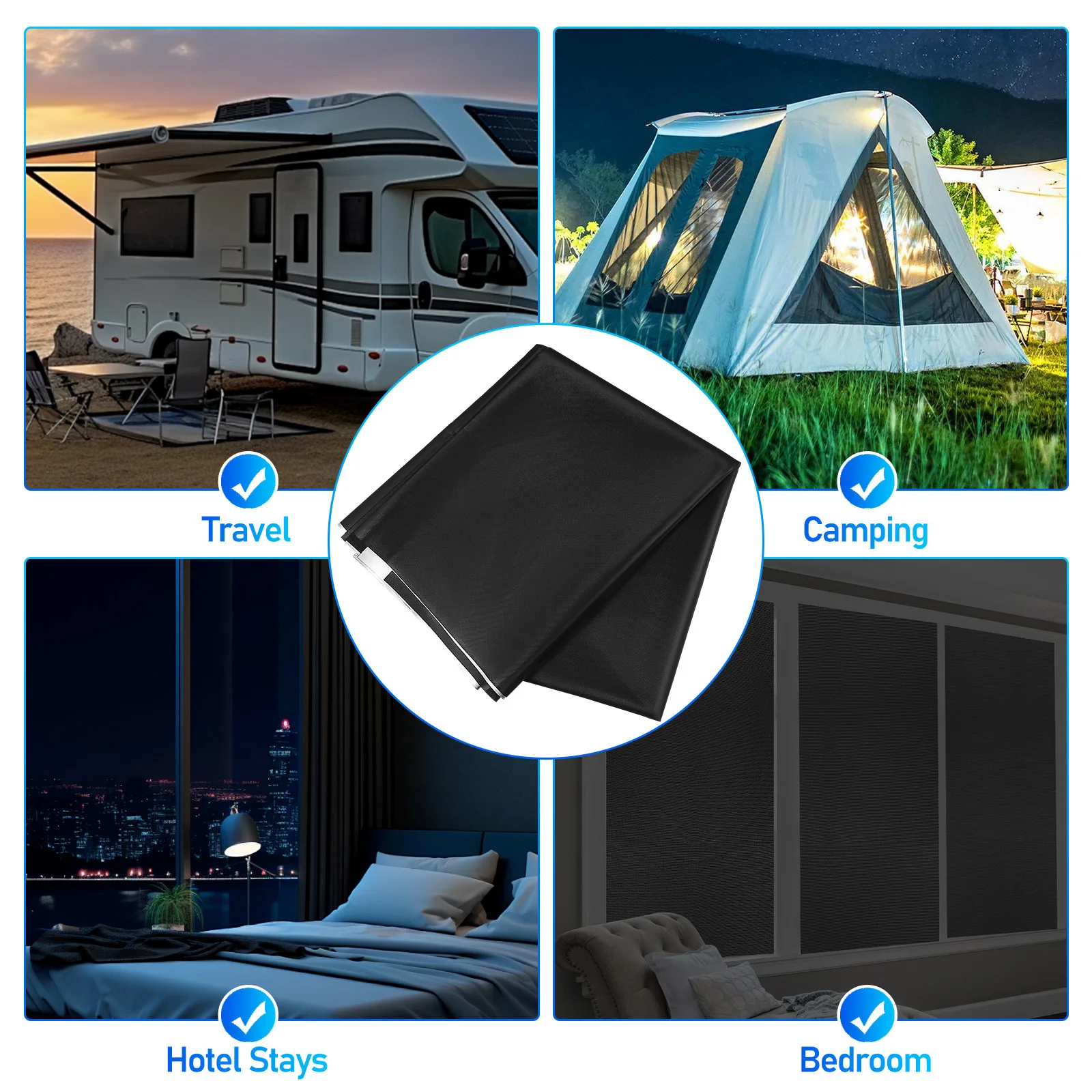 여행용 암막 커튼 휴대용 경량 조절 가능 무타공 임시 창문 커버 암막 블라인드 캠핑 호텔용