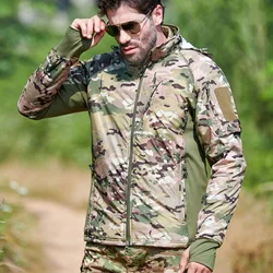 Tactical Jackets Men Clothing Soft Windbreaker Bomber Jacket Hooded Cycling Camo Hooded Coat Thick Hunting Clothes Lightweight