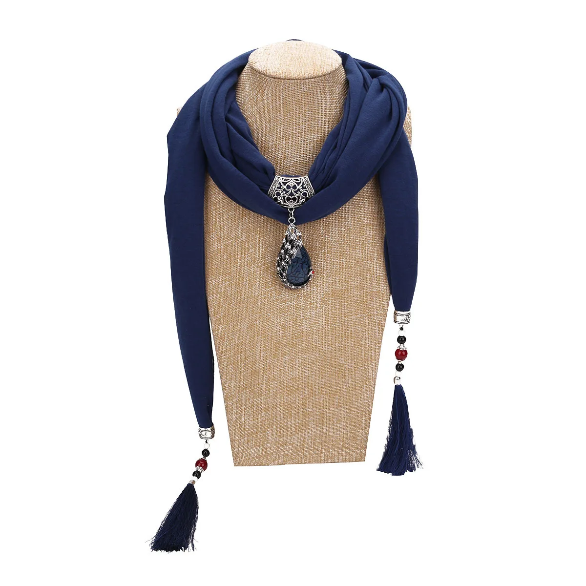 Collar con colgante de piedra natural Para Mujer, bufanda con flecos, bufandas con cuentas, joyería étnica, Pashminas Para Mujer