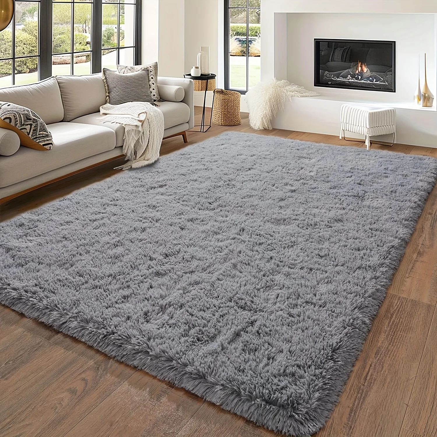 Tapis moelleux gris clair, adapté aux tapis de salon, de chambre à coucher et de chambre, tapis de décoration de maison antidérapants améliorés.