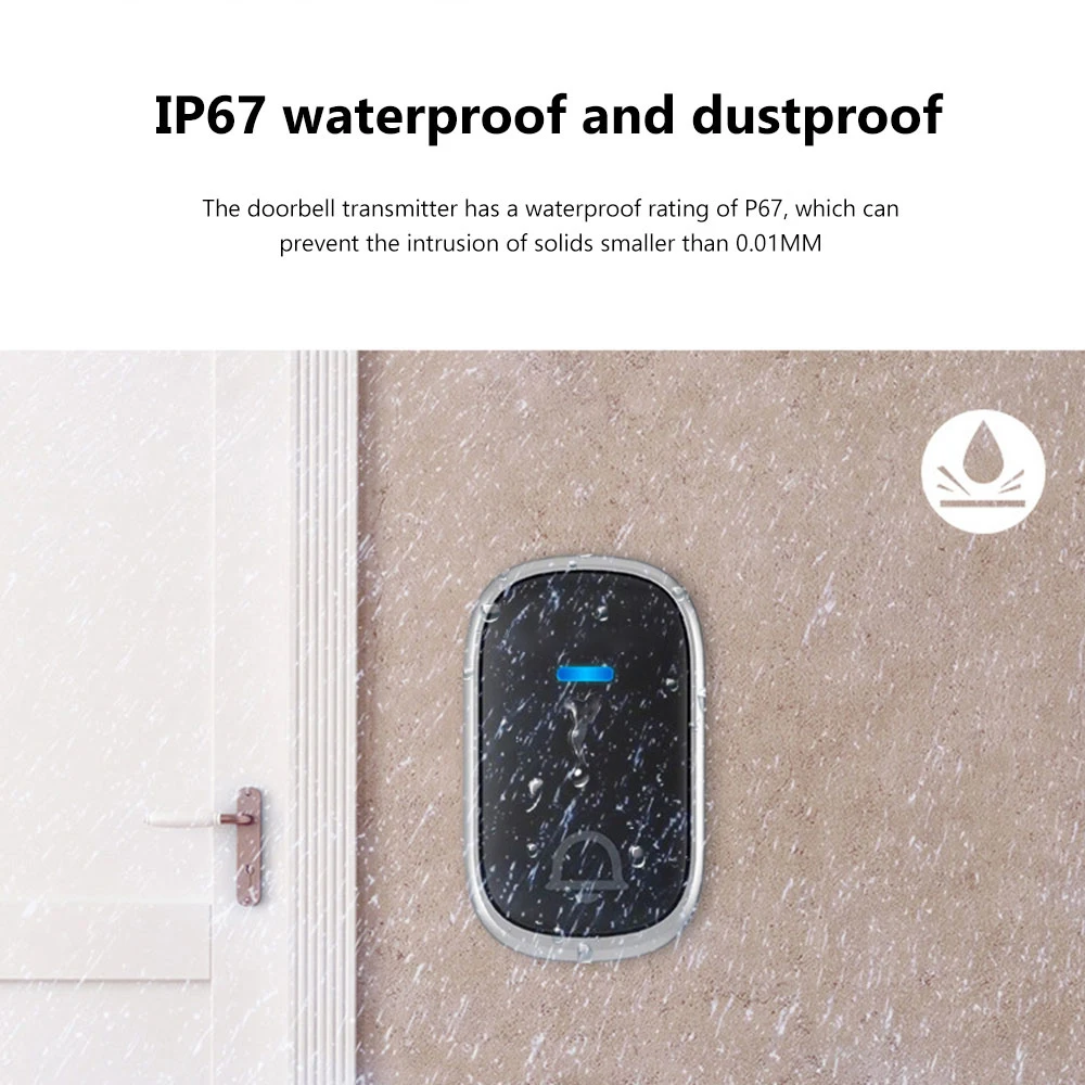 Home Wireless Waterproof Doorbell Adjustable 100db touch Bell DC Battery Receiver 300M EU US Plug Intelligent Door Bell Chime