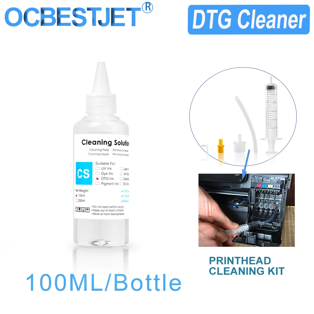 For DTG (Direct To Garment) Printer Printhead Tube Cleaning DTG Ink 100ML Cleaner Textile Ink Cleaning Solution