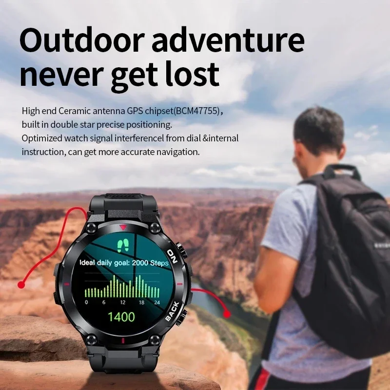 Reloj inteligente con GPS para hombre, pulsera de Fitness para deportes al aire libre, frecuencia cardíaca, presión arterial, resistente al agua IP68, para Android e IOS