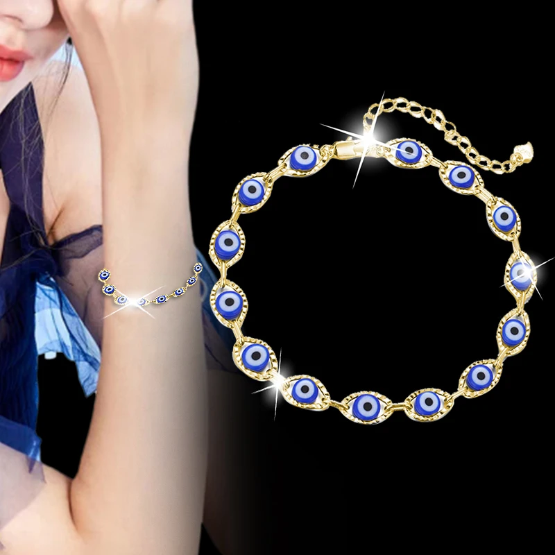 LEEKER Lucky Enamel Blue evil eye Bracelets For Women Gold Silver Color Cubic Zirconia bracelet summer jewelry   494 LK2