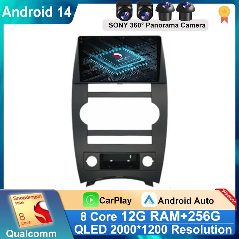 Android 14 CarPlay Auto Car Radio For Jeep Cherokee Commander XK 2007 2008 Multimedia GPS Player Autoradio Navigation Stereo DSP