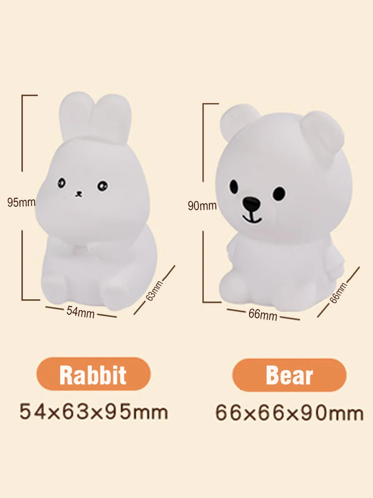 LED Night Light Decompression Silicone Lamp Cute Rabbit Bear Touch Control RGB Mood Night Lamp for Home Children