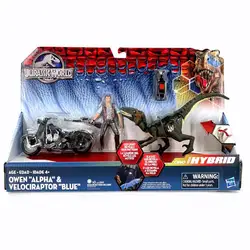 Jurassic World Park Owen Alpha & Velociraptor“Blue” Motorcycle Set Simulation Dinosaur Model Action Figure Boy's Birthday Gifts