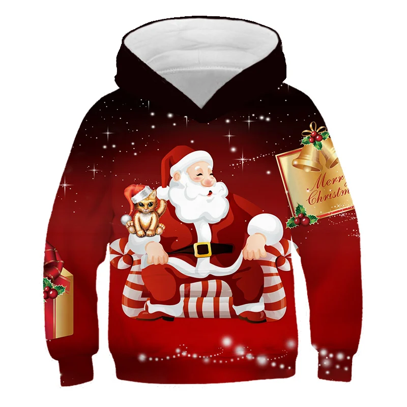 Kawaii Hoodies Christmas 3D Print Santa Snowmen Sweatshirts Boys Girls Unisex Hooded Sweatshirts kids Fashion Oversized Hoodie