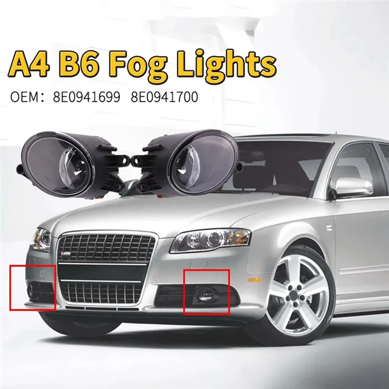 

1Pair Car Front Bumper Fog Light Lamp Parts For A4 B6 2001- 2005 Car-Styling 8E0941699 8E0941700 Halogen Fog Lamp Light-T61