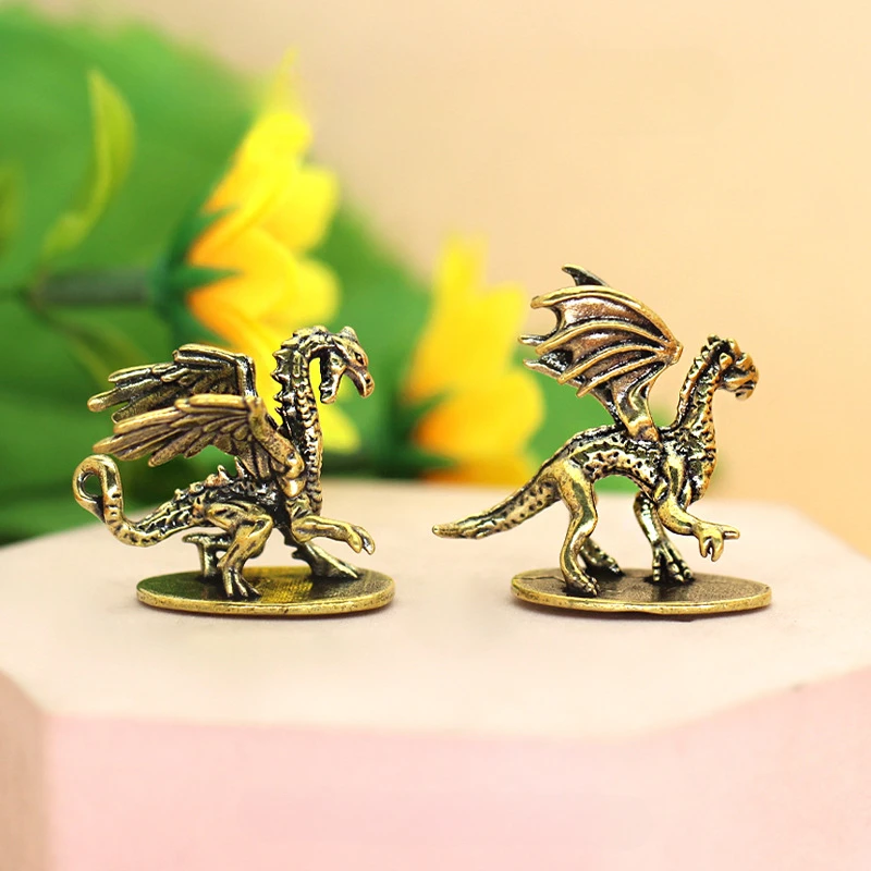 Retro Brass Flying Dragon Figurines Desk Decoration Solid Brass Pterosaur Statue Ornament Home Office Decor Micro Carved Crafts