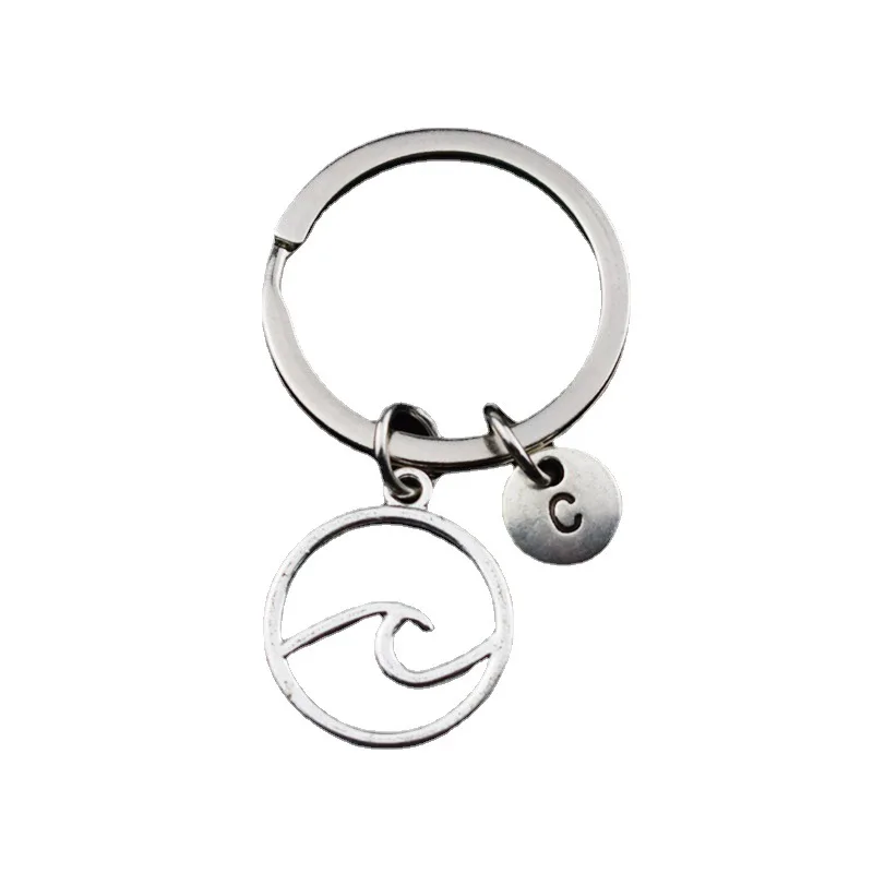 Hollowed-out Waves 26 Letters Surf Sea Sports Key Chains, keyring,Silver Color, Women Jewelry Man Accessory Pendant Fashion