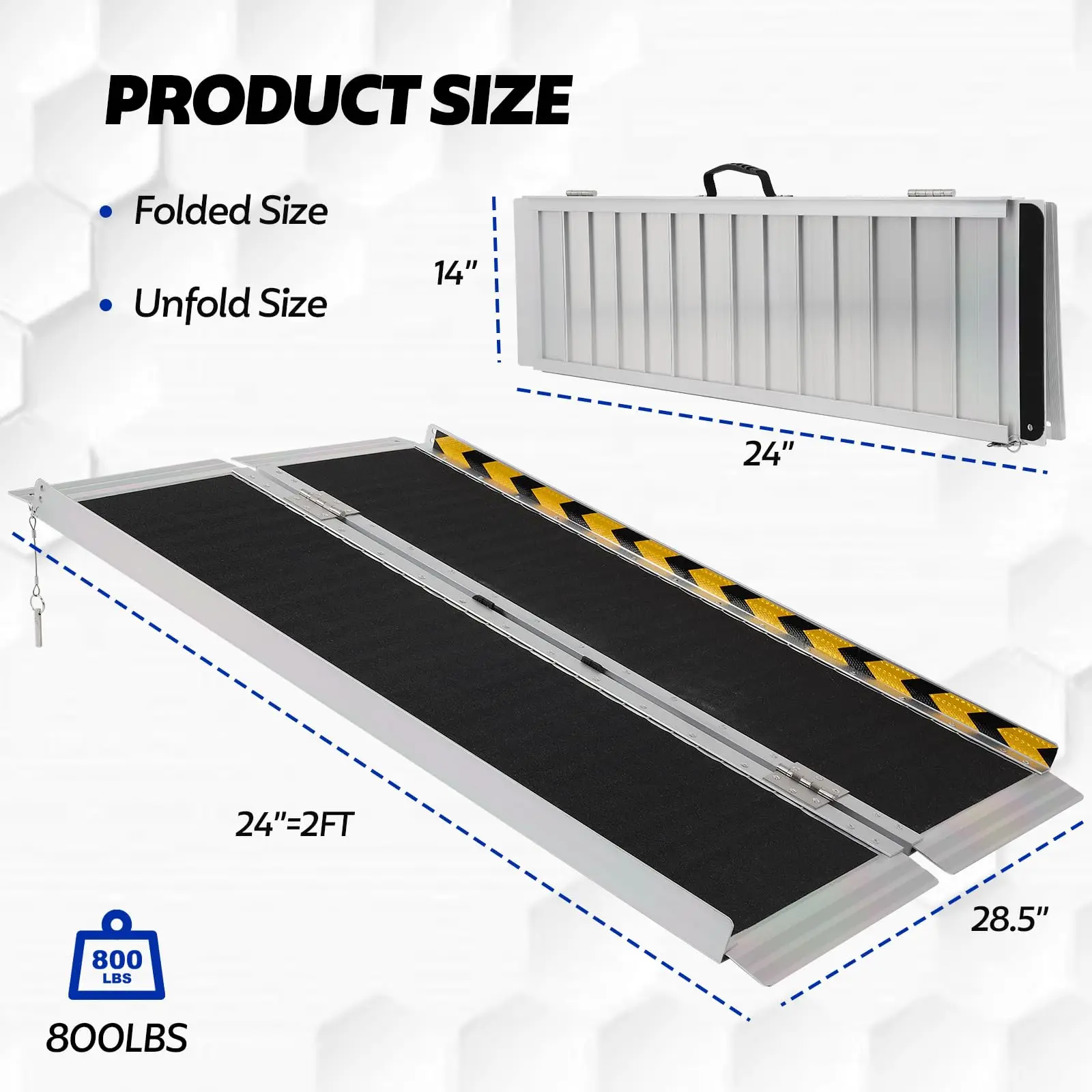 Threshold Ramp, Portable and Foldable, 800 Pound Capacity, Non-Skid Surface, Two Separate Pieces, for Home, Steps, Stairs, Doorw