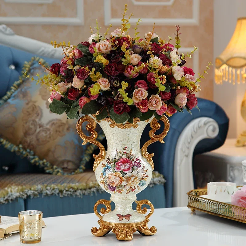 European Resin Vase Stereoscopic Dried Fowers Arrangement Wobble Plate Living Room Entrance Ornaments Home Decorations