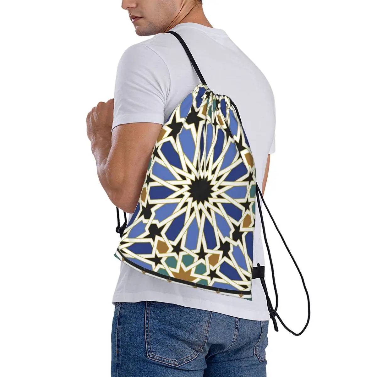 Arabic Tile I Backpacks Multi-function Drawstring Bags Shoes Bag Book Bags for Man Woman School