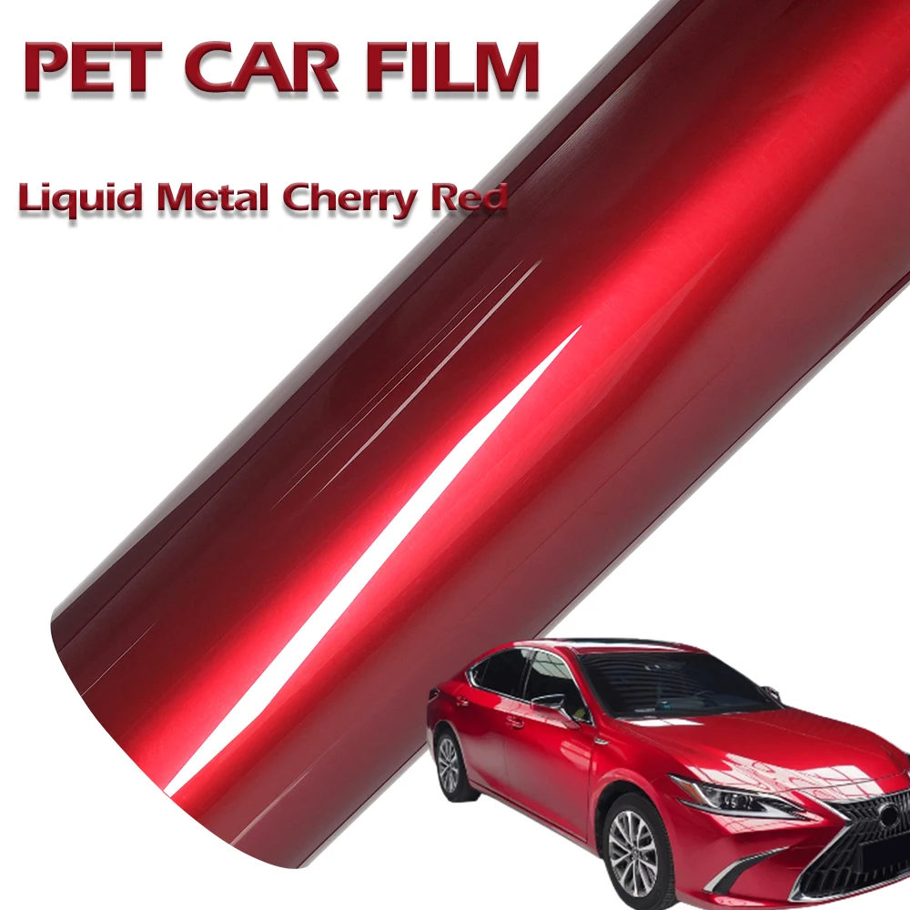 

Car Vinyl Wrapping Film PET Liquid Metal Cherry Red Auto Decal With Air Release Technology Motorcycle Car Body Decoration Film