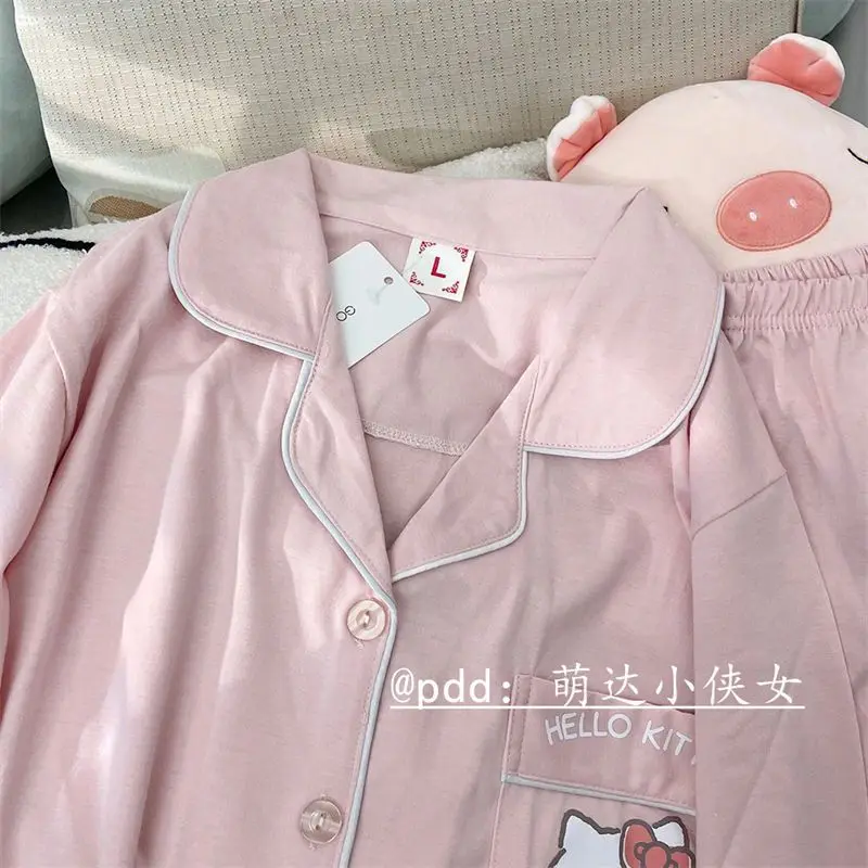 Kawaii Pajamas Sanrio Hello Kitty Pachacco Kt Cat Pajamas Female New Hellokitty Long-Sleeved Student Cute Home Wear Set