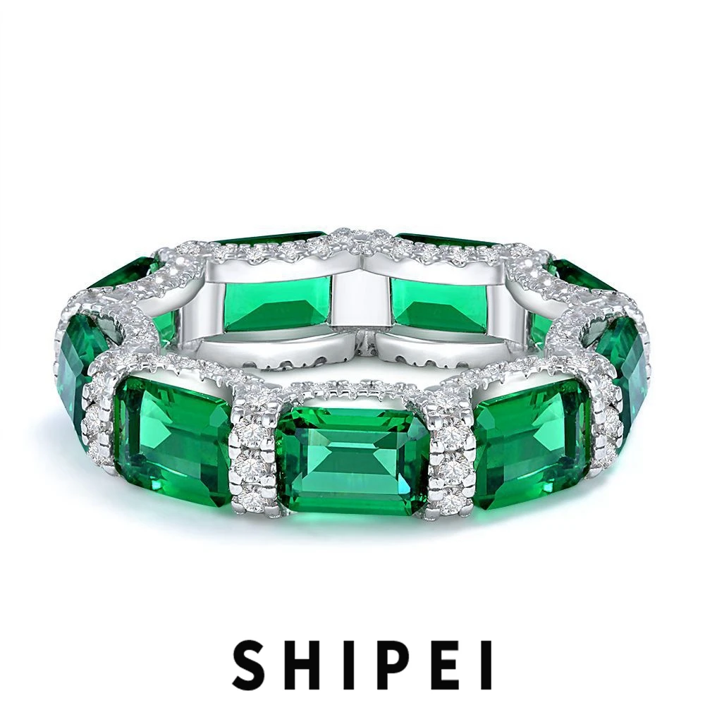 SHIPEI Vintage 925 Sterling Silver Emerald Cut 5*7 MM Emerald Gemstone Temperament Ring for Women Fine Jewelry Gift Wedding Band