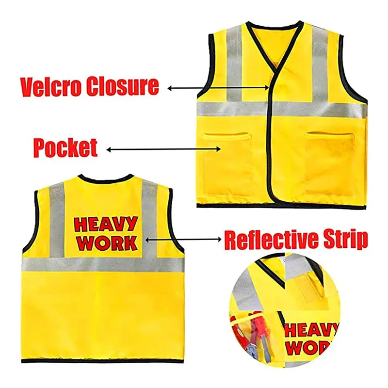 Cy3-6Y crianças trabalhador da construção traje da criança trabalhador carreira vestir-se colete combinando 5pc conjunto de ferramentas de reparo de brinquedo melhor presente para crianças