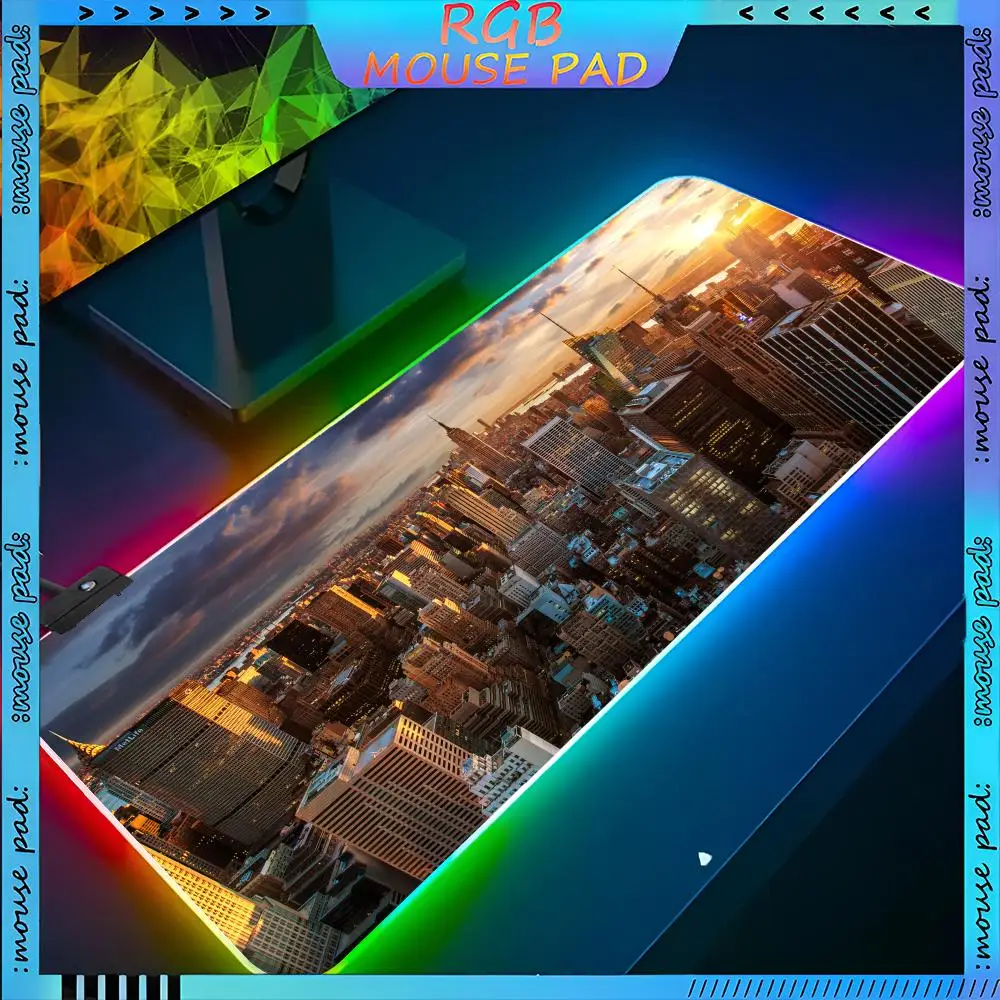 Bustling City Mouse Pad RGB Keyboard Cover Desk-mat Colorful Surface Waterproof Multi-size World Computer GamerMause Pads Cute