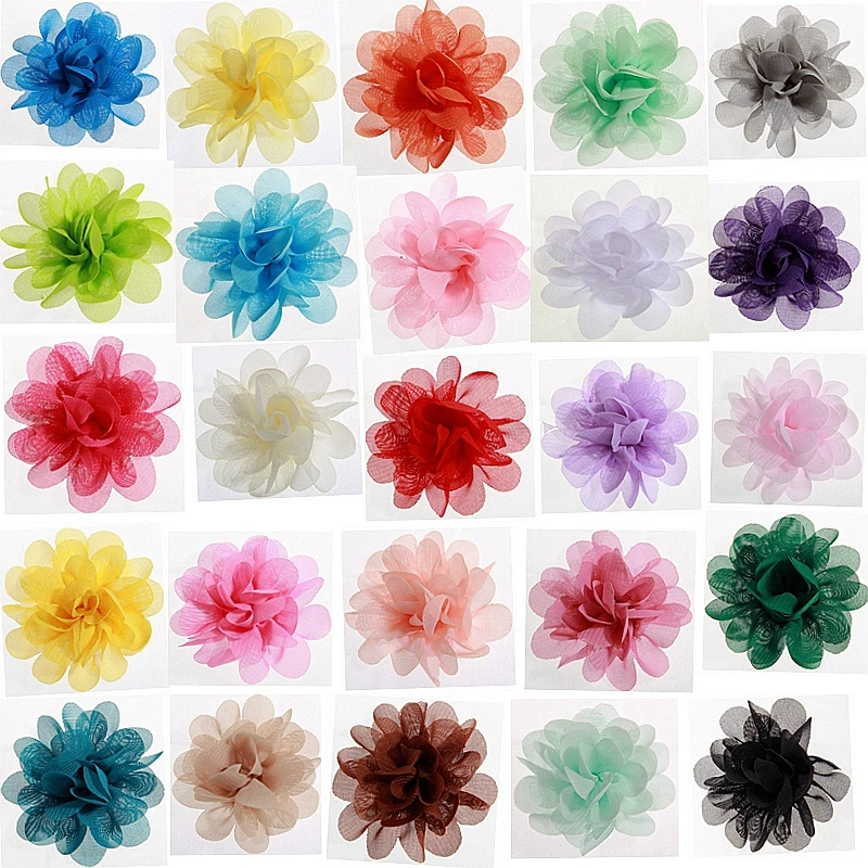 

120PCS 5CM 2" Fashion Crochet Chiffon Flowers For Headband Fabric Flowers For Hair Clips Accessories Boutique Princess