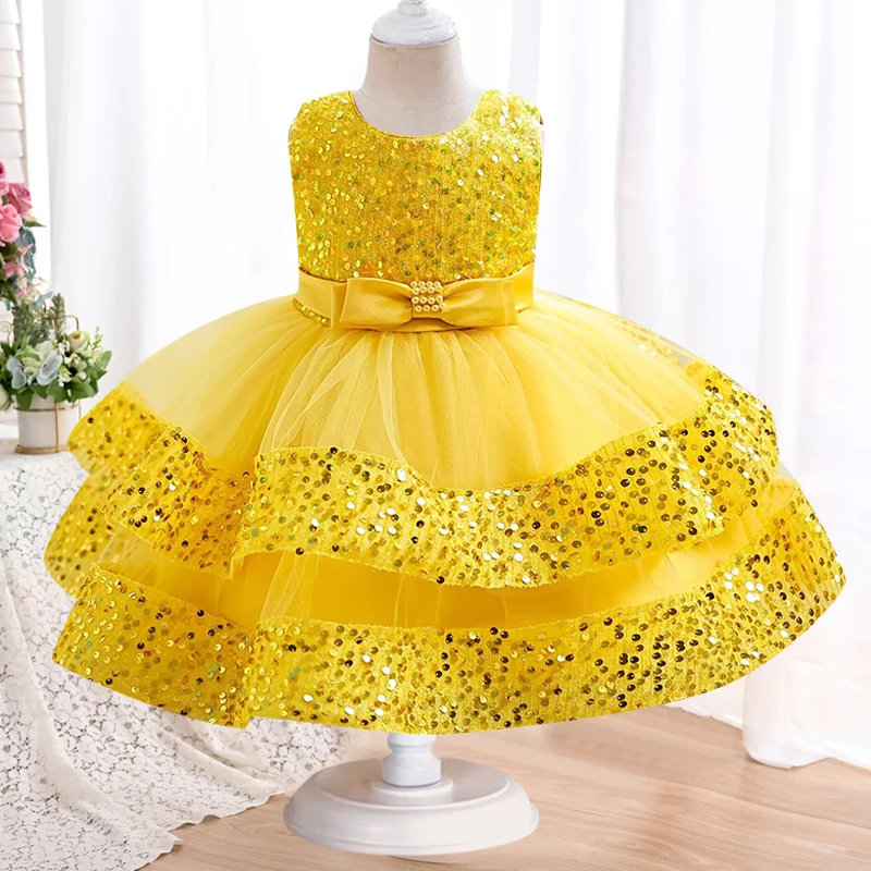 

Toddler girl baby girl sequin fluffy dress gorgeous birthday party wash dress suitable for summer clothing of toddlers 0-5 year