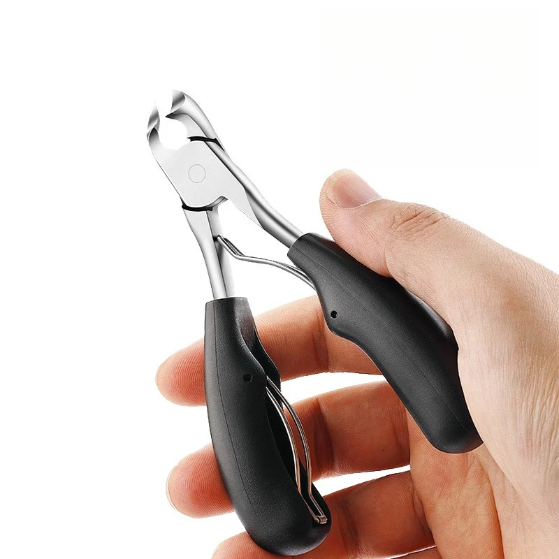 مقص أظافر من الفولاذ المقاوم للصدأ للأظافر السميكة والصلبة، شفرة منحنية مريحة مع قبضة غير قابلة للانزلاق، أدوات باديكير احترافية