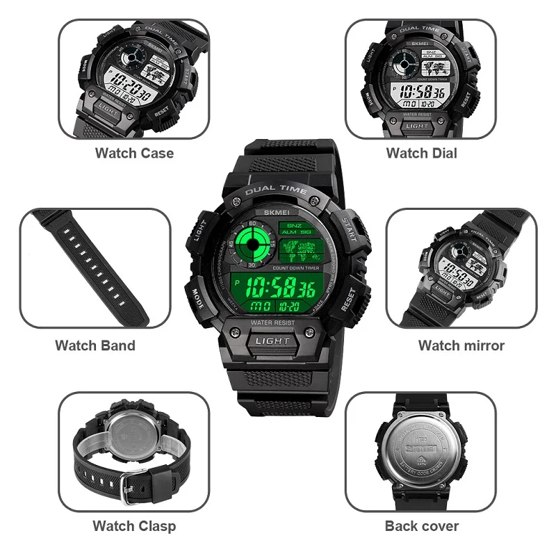 SKMEI Military Sports Waterproof Watch For Men LED Digital Camouglage Wristwatch Countdown Alarm Fashion Male Clock Reloj Hombre