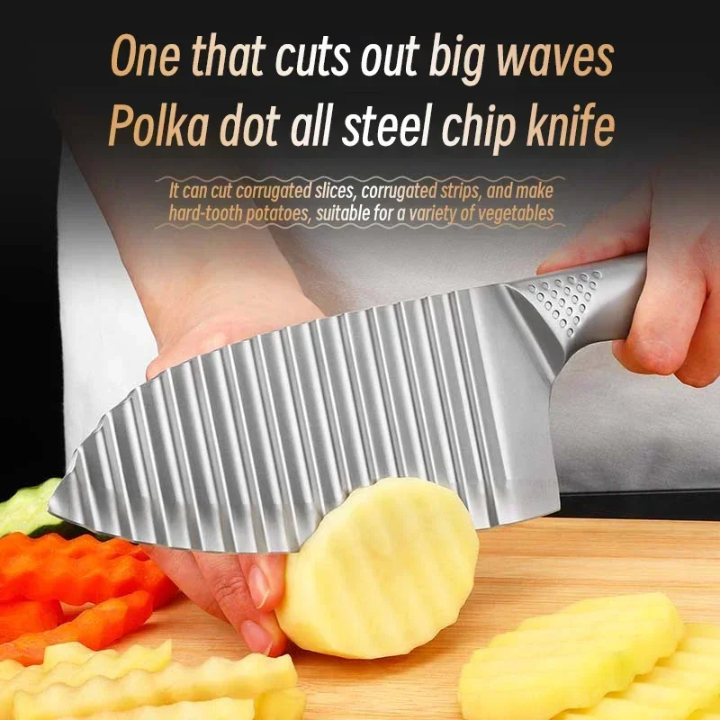 Kitchen Stainless Steel Sharp Corrugated French Fries Cutter Steel Handle Vegetable and Fruit Slicing Corrugated Knife Tools