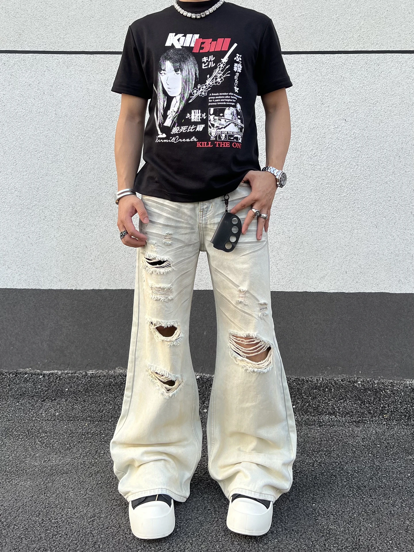 

Потертые желтые джинсы унисекс свободного кроя с прямыми штанинами в винтажном американском стиле, износостойкие, для повседневной носки...