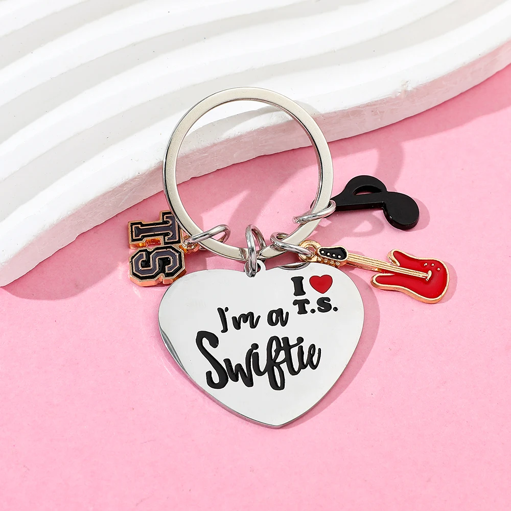 Star Singer Pendant Keychain Taylor Keyrings Fans Collect Stainless Heart Pendant Keyring Holder Men Women Bag Accessories view 3