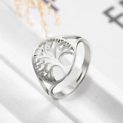 EUEAVAN 1pc Tree of Life Adjustable Ring Stainless Steel Couple Finger Rings for Women Vintage Amulet Jewelry Wedding Gift