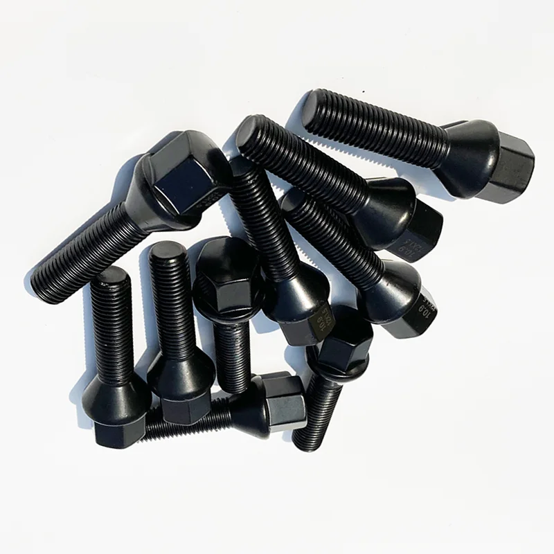 10PCS Black/silver Cone Shape Tapered Wheel Bolts Locking Screws M14X1.25 M12X1.5 M12X1.25 M14 X1.5 For BMW Golf E91 G30 PEUGEOT