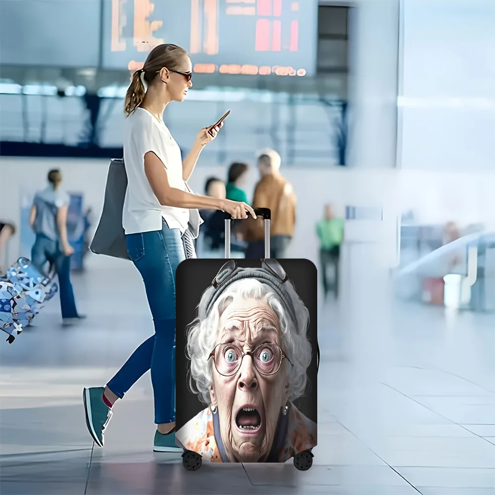 1pc surprised old lady-patterned luggage cover. Fits 18–32-inch suitcases; effectively protects your suitcase.