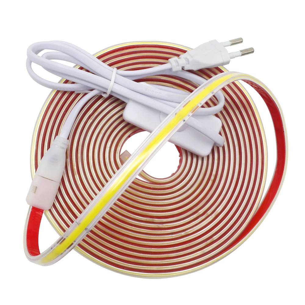 220V ON OFF Switch COB LED Strip Light Power Kit Flex Tape 240 LEDs 5m 10m 20m 30m 40m 0.5m Waterproof 10 Colors Home Decortion