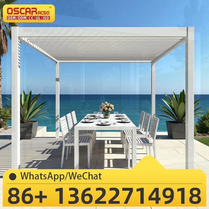 

Aluminum Double side Motorized Sunshade Awning for Garden Patio Porch with LED Light pergola