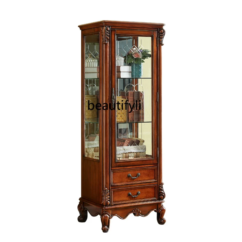 

American solid wood wall living room decorative cabinet storage single door cabinet display European glass wine cabinet