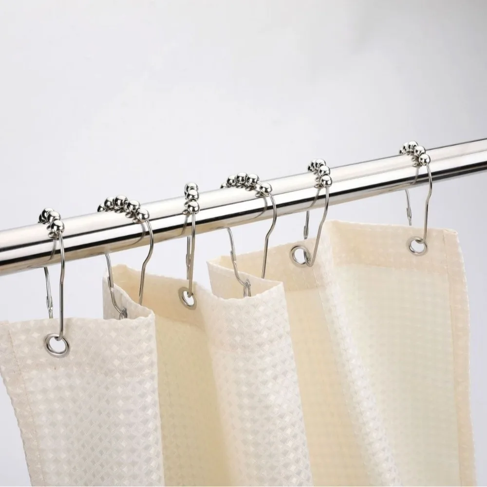 12pcs 304 Stainless Steel Shower Curtain Hooks Five Beads Gourd Sliver Shower Rod Hooks Heavy-Duty Rust-proof Drapery Clips