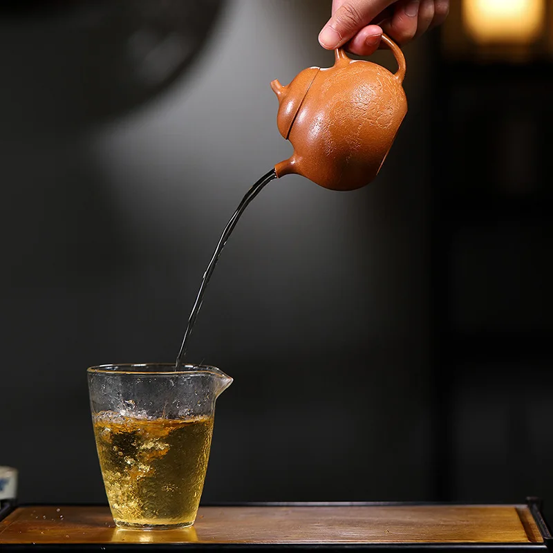 

High Quality Yixing Hand-Carved Inner Push Ball Hole Pear-Shaped Pot Ore Descending Slope Mud Purple Sand Household Teapot