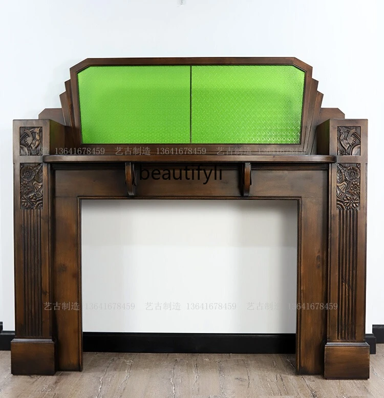 

Solid wood fireplace French retro small fireplace, surprising entrance, living room rack, high-end medieval rack