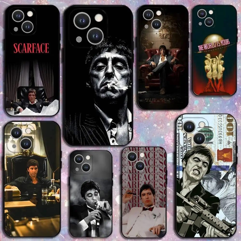 

Movie S-Scarfaces Tony M-Montana Phone Case For iPhone16,15,14,13,12,11Plus,Pro Max,XS,X,XR,SE,Mini8,7,Soft Silicone Black Cover